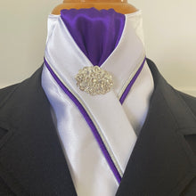 HHD  White Satin Custom Dressage Stock Tie Purple & Silver Piping