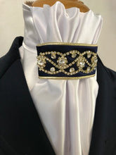HHD White Satin Dressage  Euro Stock Tie 'Midnight' Navy or  Black & Gold