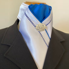 HHD White Satin Pretied Stock Tie Embroidered Royal Blue