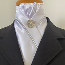 HHD White Custom  Pre-tied Stock Tie with Silver Piping