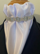 HHD White Satin Euro Dressage Stock Tie ‘ALICE’ Silver with Rhinestones