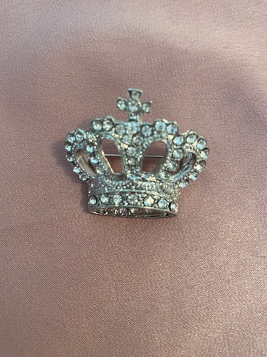 Silver Rhinestone Crown Stock Pin Brooch