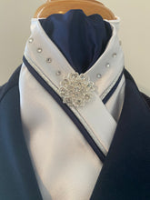 HHD White Satin Dressage Stock Tie Double Piping Silver & Swarovski Elements In Many Colour