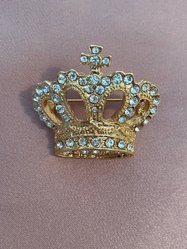 Gold Crown Rhinestone Stock Pin Brooch
