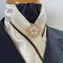 HHD Cream Satin Dressage Pretied Stock Tie Black & Gold