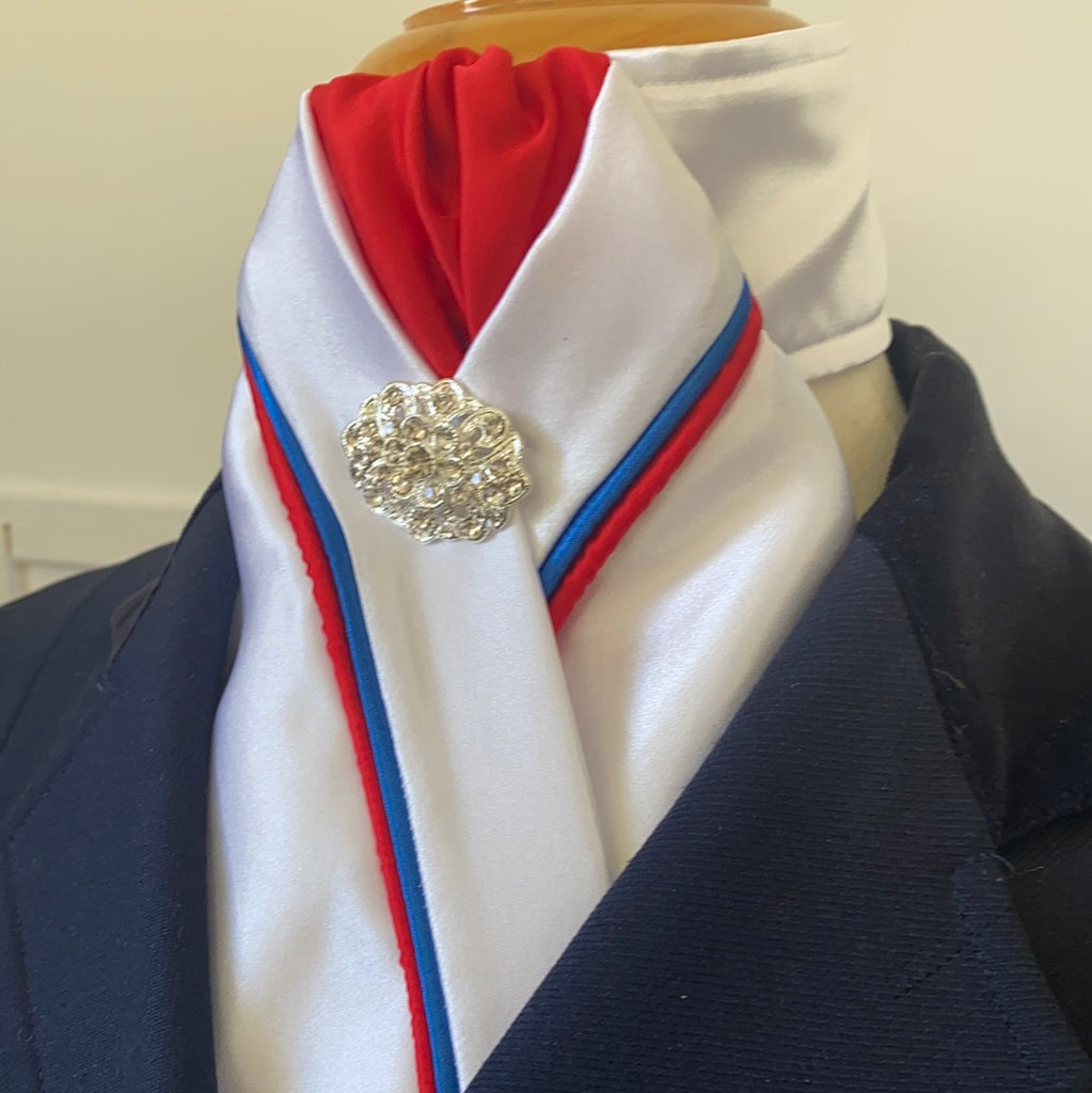 HHD White Dressage Equestrian Show Stock Tie Red & Royal Blue ...