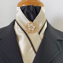 HHD Cream Satin Dressage Pretied Stock Tie Black & Gold