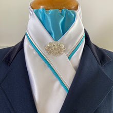 HHD White Satin Pretied Custom Stock Tie Aqua Blue
