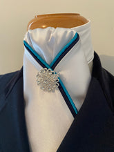 HHD ‘Dee’ Custom White Stock Tie with Aqua & Navy Blue Piping
