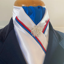 HHD White Custom Pretied Stock Tie Red and Royal Blue