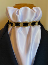 HHD White Satin Dressage Euro Stock Tie ‘ALICE’ Black or Navy with Gold Rhinestones