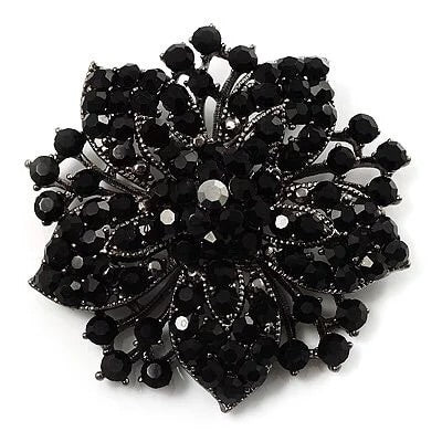 Stunning Vintage Silver Black Rhinestone Stock Pin