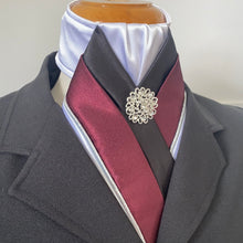 HHD The Royal White Satin Dressage Stock Tie in Burgundy & Black