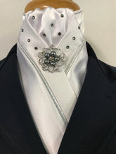 HHD White Satin Dressage Stock Tie ‘Black Diamond’ with Piping & Swarovski Elements