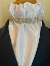 HHD White Satin Euro Dressage Stock Tie ‘ALICE’ Silver with Rhinestones