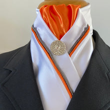 HHD White Satin Custom Pretied Stock Tie Orange & Grey