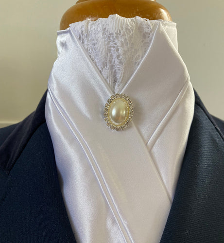 HHD White Satin & Vintage Lace Pretied Stock Tie
