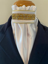 HHD White Satin Dressage Euro Stock Tie  ‘ Nancy’ in Gold Rhinestones