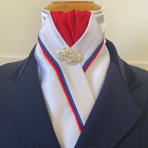 HHD White Dressage Show Stock Tie Red & Royal Blue