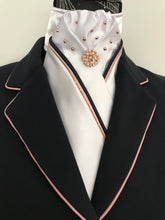 HHD Satin Dressage Stock Tie Rose Gold & Navy or Black  Piping with Swarovski Elements