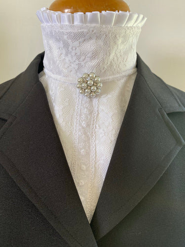 HHD Vintage Rose Stock Tie with  White Lace &  Ruffled Collar -Bib Style