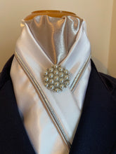 HHD Ivory Satin Custom Stock Tie Champagne & Silver Pearl Pin