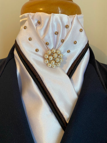 HHD White Custom Stock Tie Brown & Black Piping Swarovski Elements