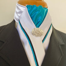 HHD White Satin Pretied Stock Tie Aqua and Black