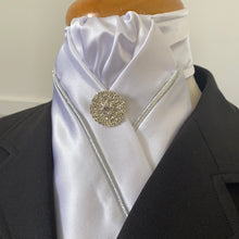HHD White Custom  Pre-tied Stock Tie with Silver Piping