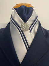 HHD White Satin Dressage Stock Tie ‘Eliza’ Triple Piping  Available in Many Colours
