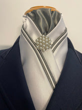 HHD White Satin Dressage Stock Tie ‘Eliza’ Triple Piping  Available in Many Colours