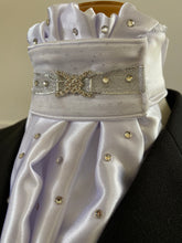 The HHD White Satin Dressage Euro Stock ‘Olivia’ in Silver with Swarovski Elements