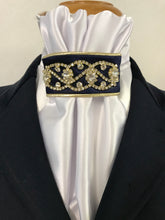 HHD White Satin Dressage  Euro Stock Tie 'Midnight' Navy or  Black & Gold